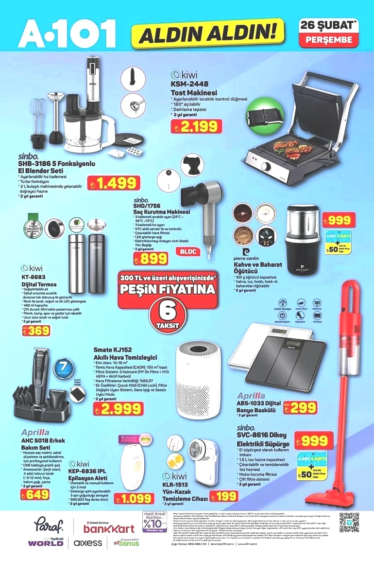YARIN RAFLARDA SATIŞTA 26 ŞUBAT A101 AKTÜEL KATALOĞU | A101 Aldın Aldın aktüel kataloğunda bu hafta hangi ürünler var Pipetli Çelik Termos, Servis Gereçleri, 150 cc Benzinli Motosiklet...